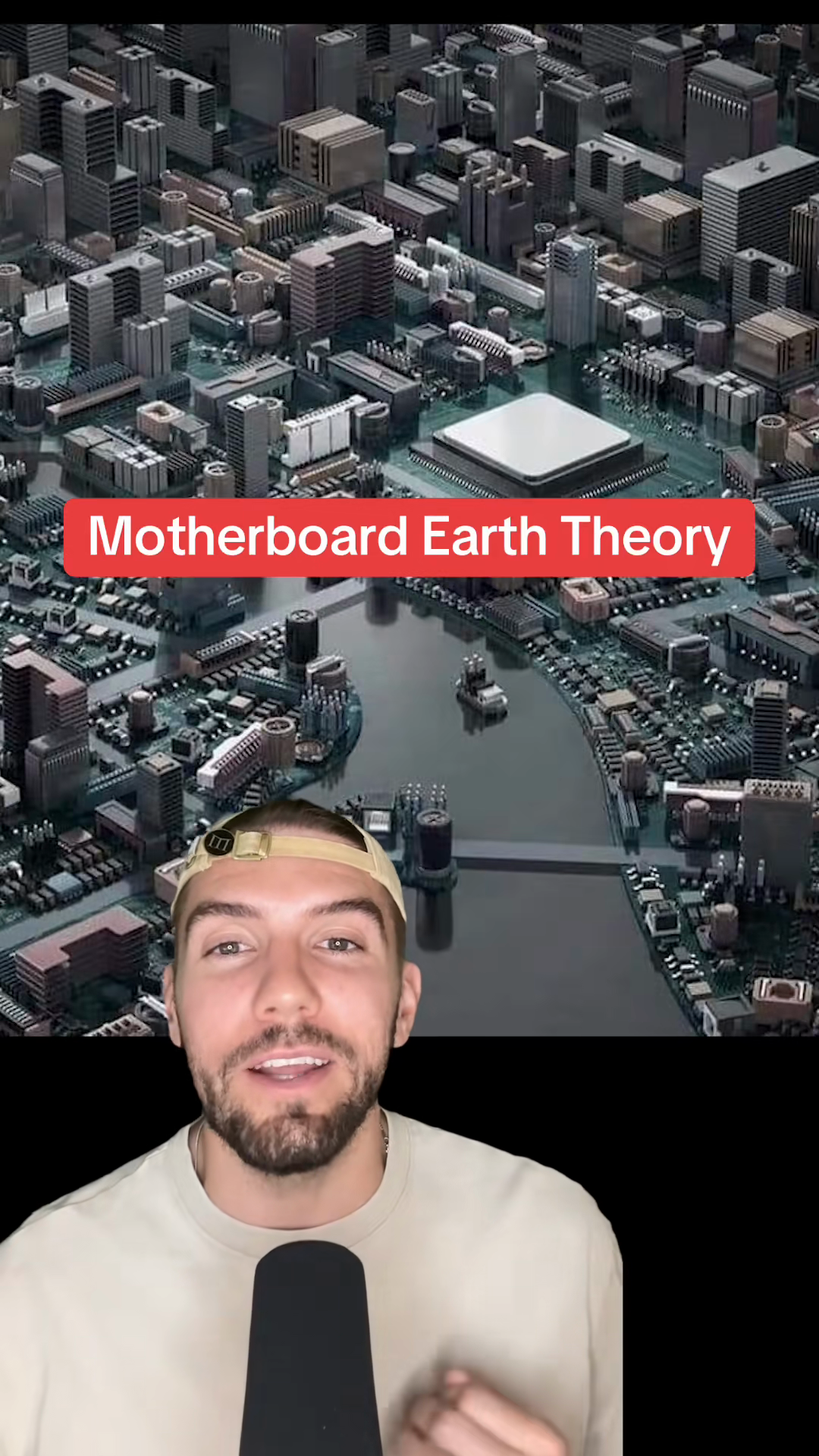 TikTok frame comparing city layout to a motherboard.
